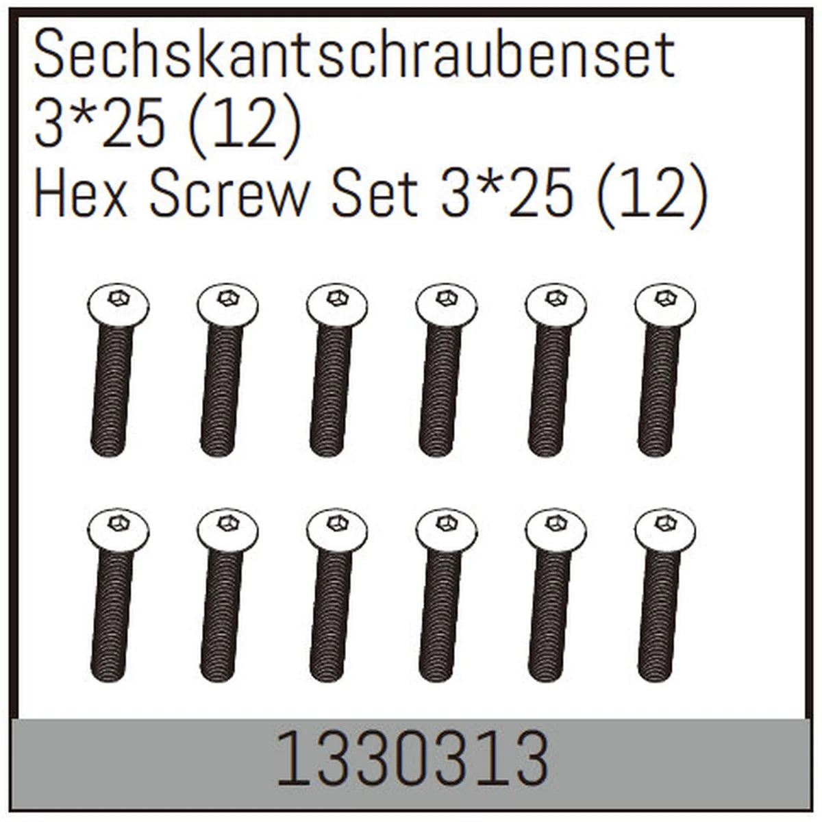 Absima Sechskantschraubenset 3x25 (12) für Assassin/Stoke/Torch 4S/6S 1330313