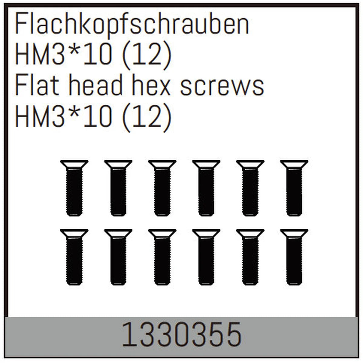 Absima HM3x10mm Flachkopfschrauben 12 Stück für Assassin/Stoke/Torch 4S/6S 1330355