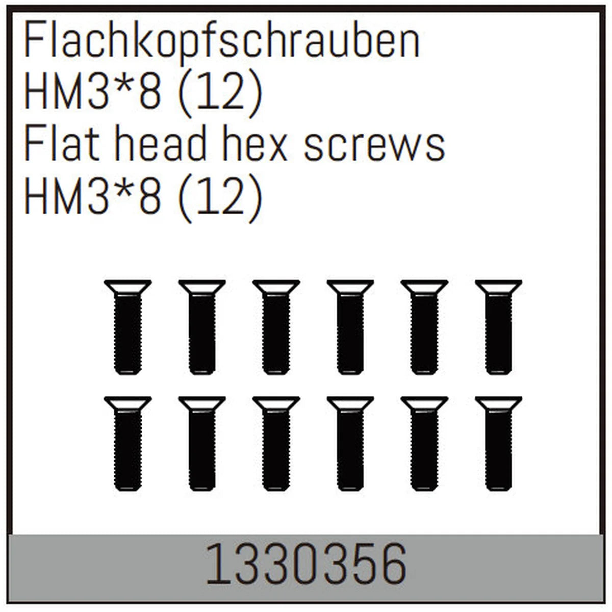 Absima HM3x8mm Flachkopfschrauben 12 Stück für Assassin/Stoke/Torch 4S/6S 1330356