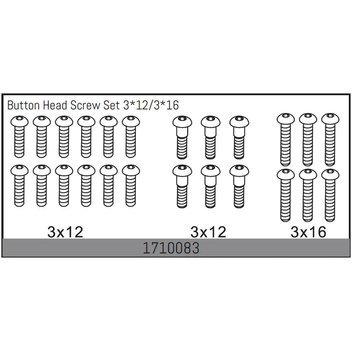 Absima Kopfschraubenset 3x12/3x16 für 1:7 Rock Racer Mamba 7 1710083