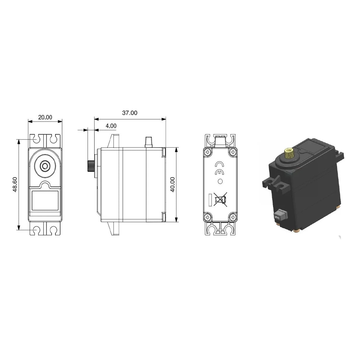 Absima 2030003 Servo "S60PH" 6kg 25Z/JR – Maßzeichnung