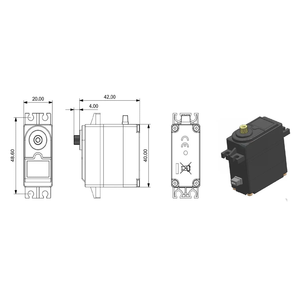Absima 2030007 Servo "S350MH" 35kg 25Z/JR Metallgetriebe – Maßzeichnung