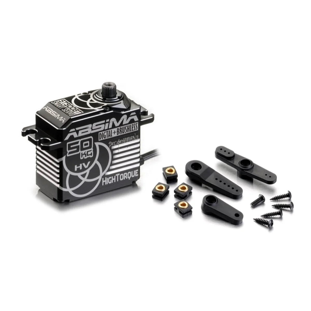 Absima 2030101 HV Digital Voll-Alu Servo ST50DBT 50KG Team-Spec. – mit Servohörnern und Befestigungsmaterial
