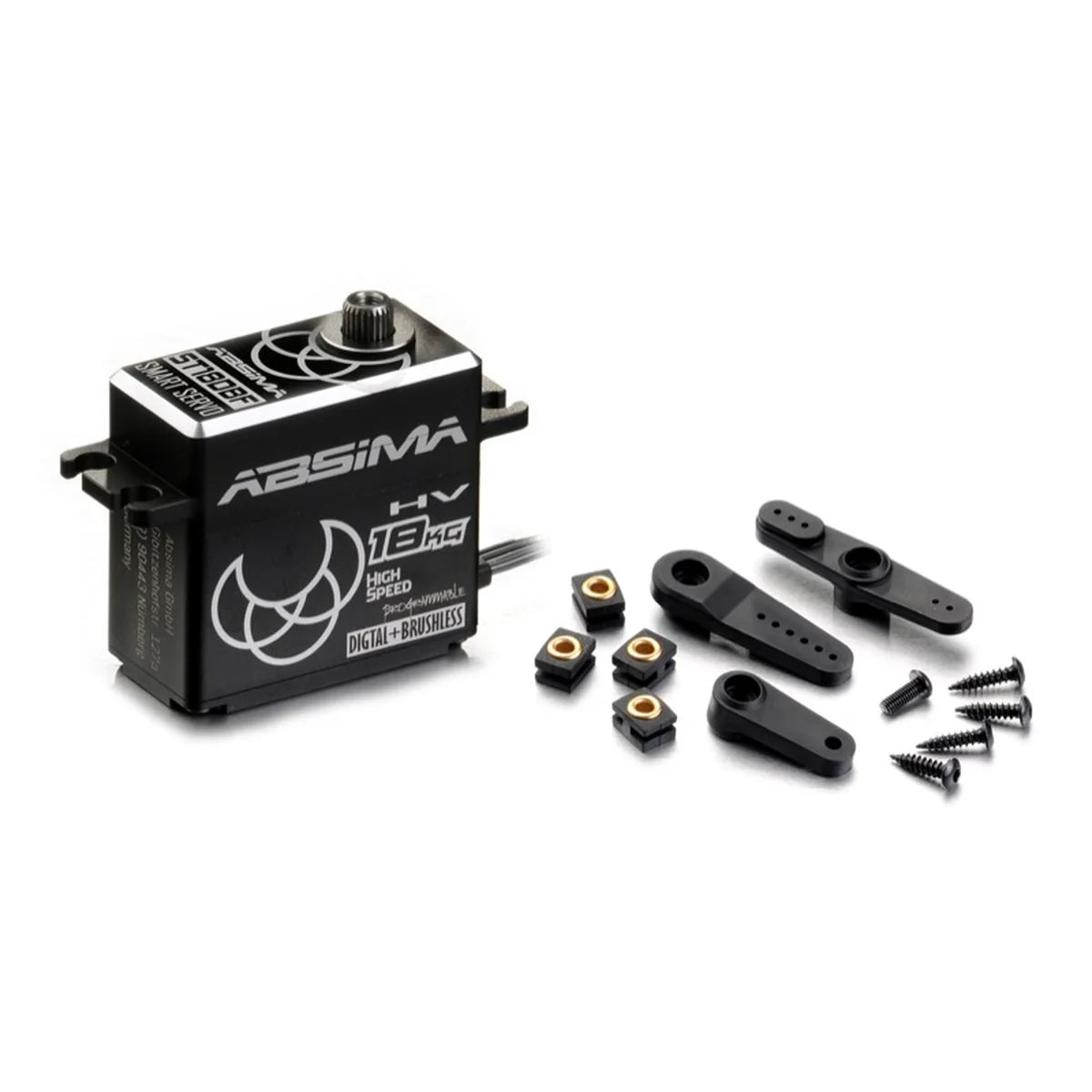 Absima 2030104 HV Digital Alu Servo ST18DBF 18KG Race-Spec. – mit Servohörnern und Befestigungsmaterial