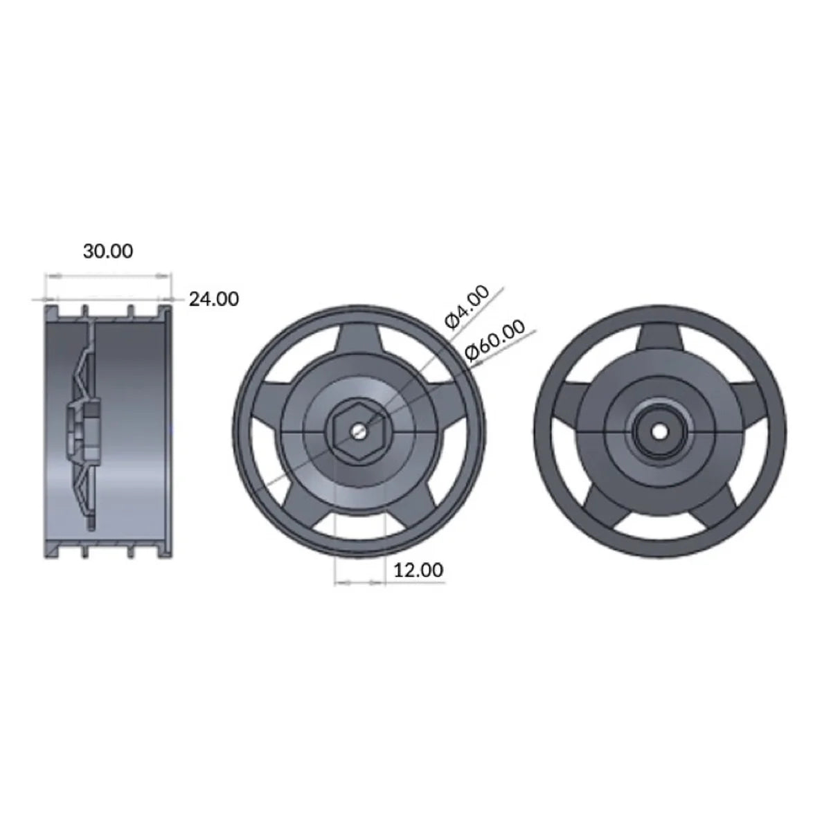Absima 1:10 Alu. Buggy Räderset 4WD Stift vorne 12mm Hex (2) 2500023