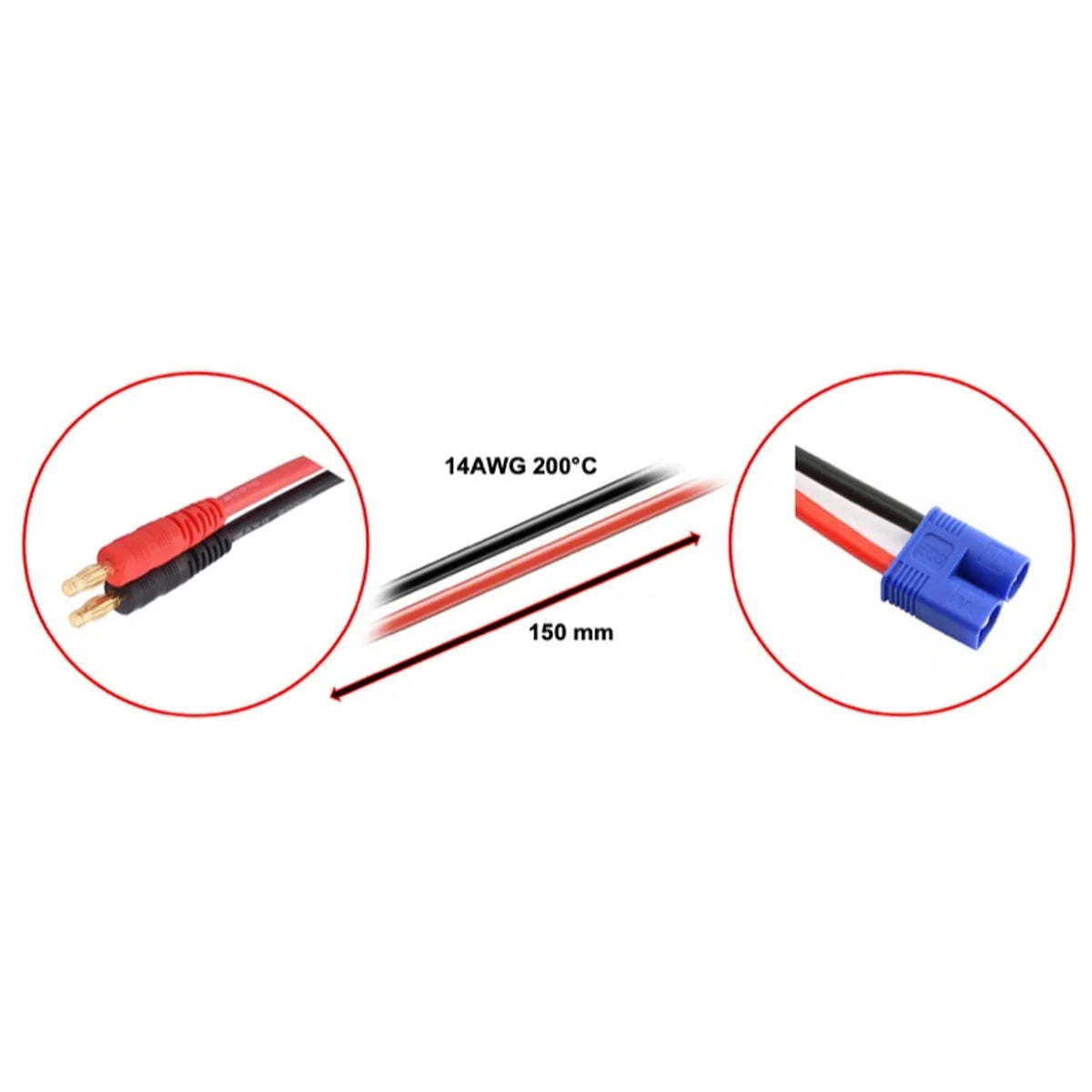 Absima Ladekabel 4mm Goldkontaktstecker EC3 150 mm 3040031