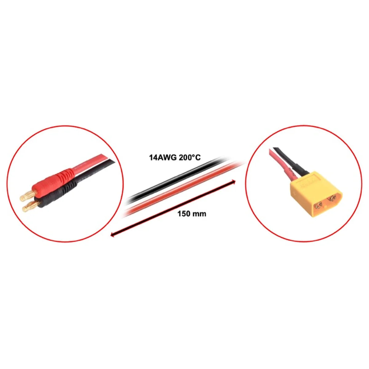 Absima Ladekabel 4mm Goldkontaktstecker XT60 150 mm 3040033