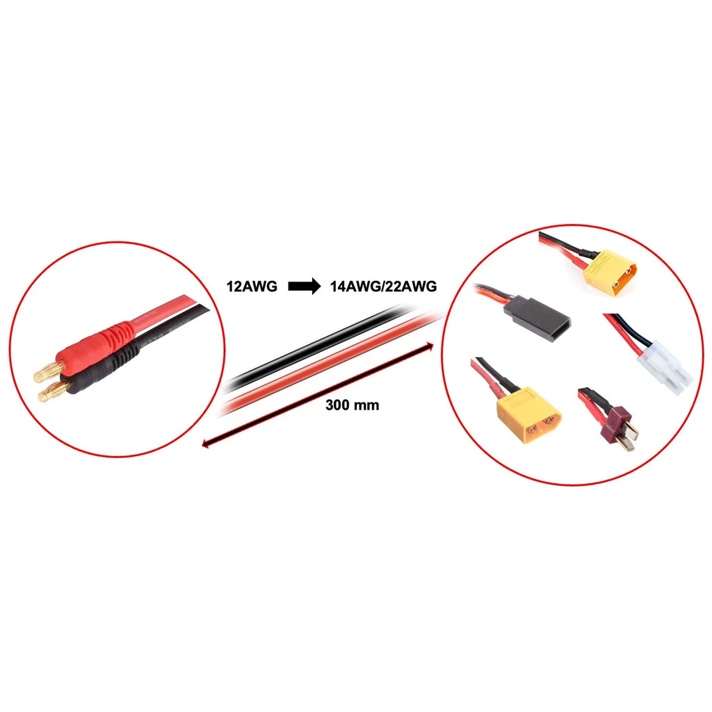 Absima Ladekabel 4mm Goldkontaktstecker - XT90/XT60/T/JR/Tam 300mm 3040046