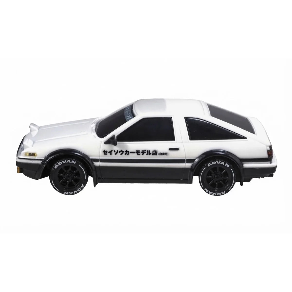 Absima AE86 Truend Drift Car 4WD 10045 im Maßstab 1:43 Drift RTR – Seitenansicht weiß-schwarze Lackierung, Advan-Räder