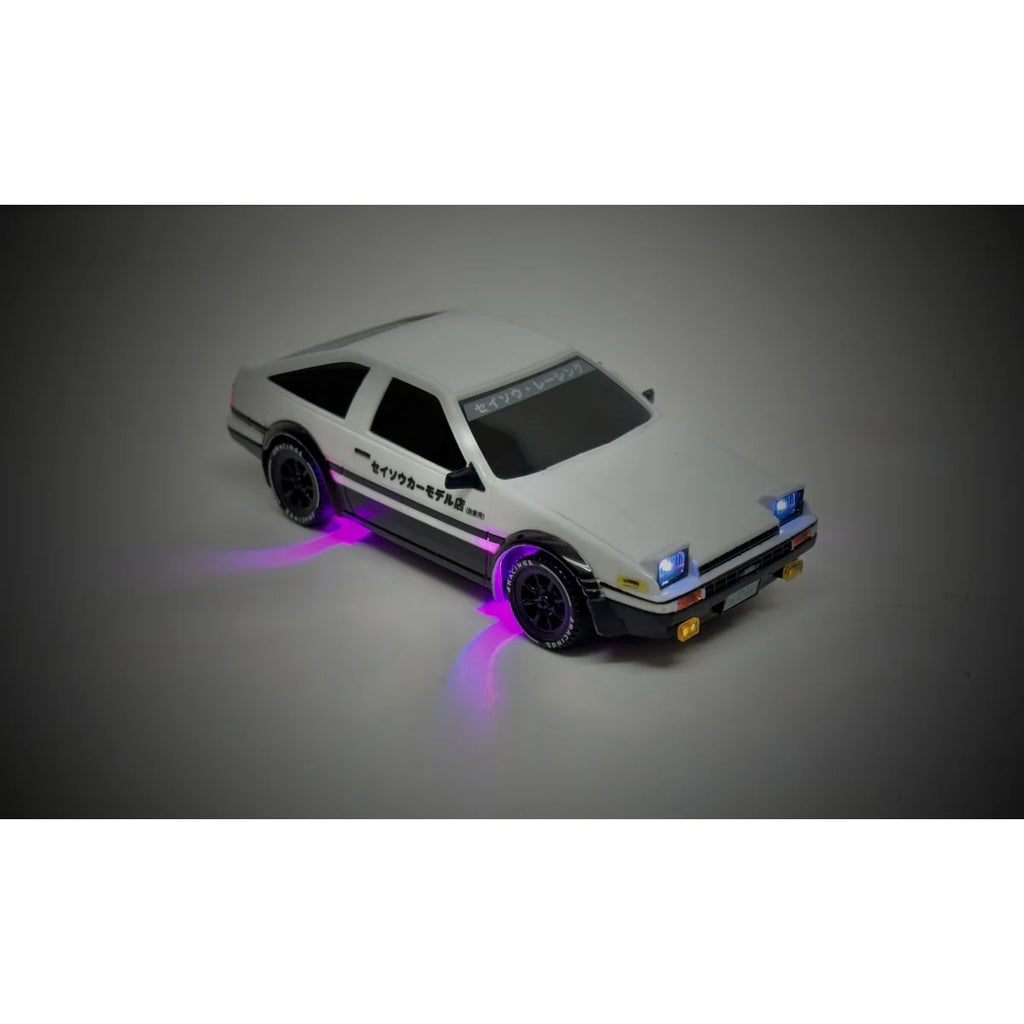 Absima AE86 Truend Drift Car 4WD 10045 im Maßstab 1:43 Drift RTR – Seitenansicht mit LED-Beleuchtung und purple Neon-Effekt