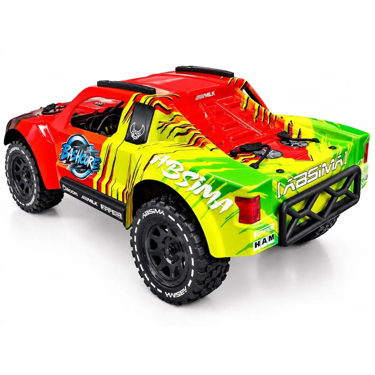 Absima Bashcore BL/3S 4WD Rot/Grün 12124 im Maßstab 1:12 Short Course Truck RTR – Seitenansicht