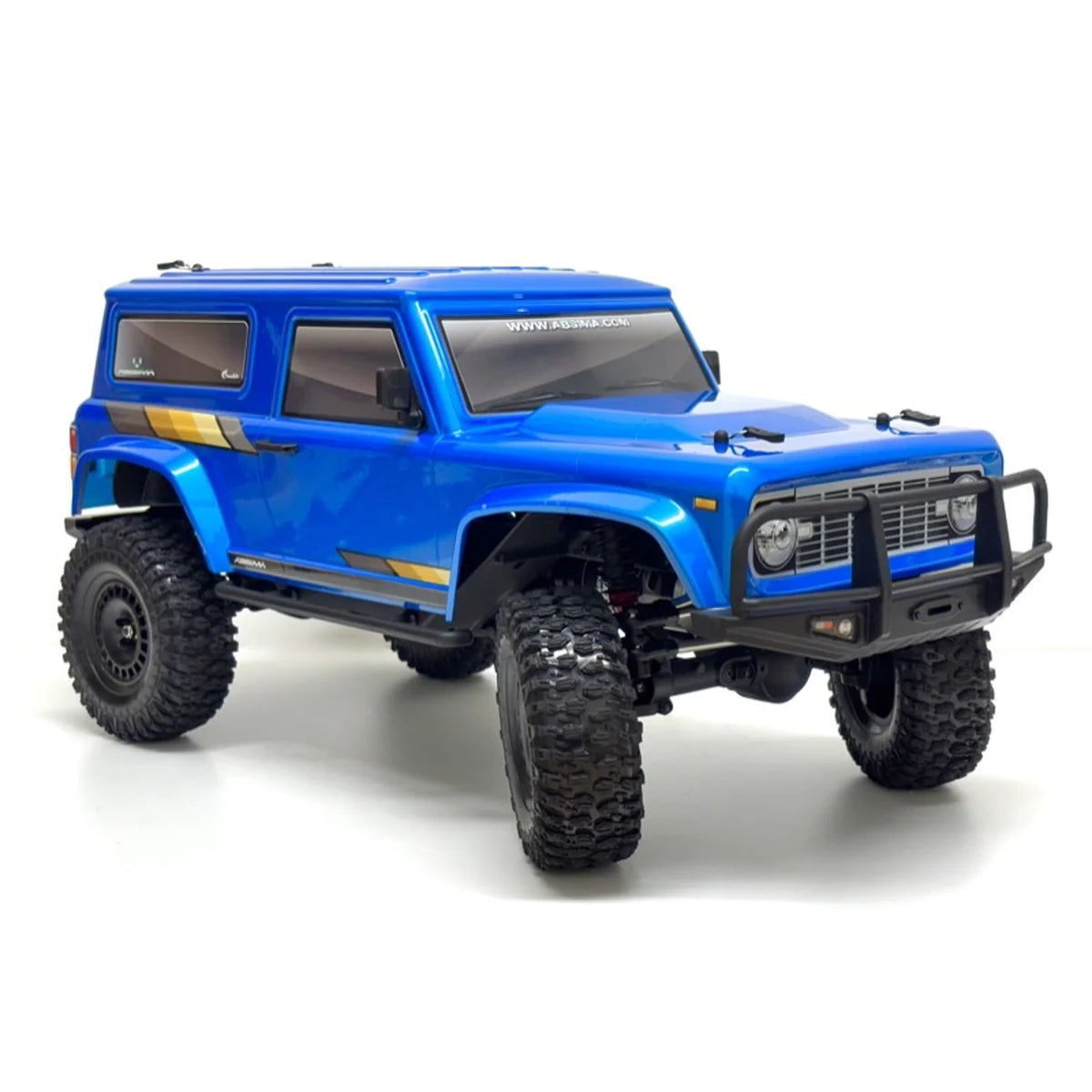 Absima Bronco Crawler CR4.4eco Blau 12052 im Maßstab 1:10 Crawler RTR – Frontansicht mit Felgen, Reifen und Frontschutzgitter