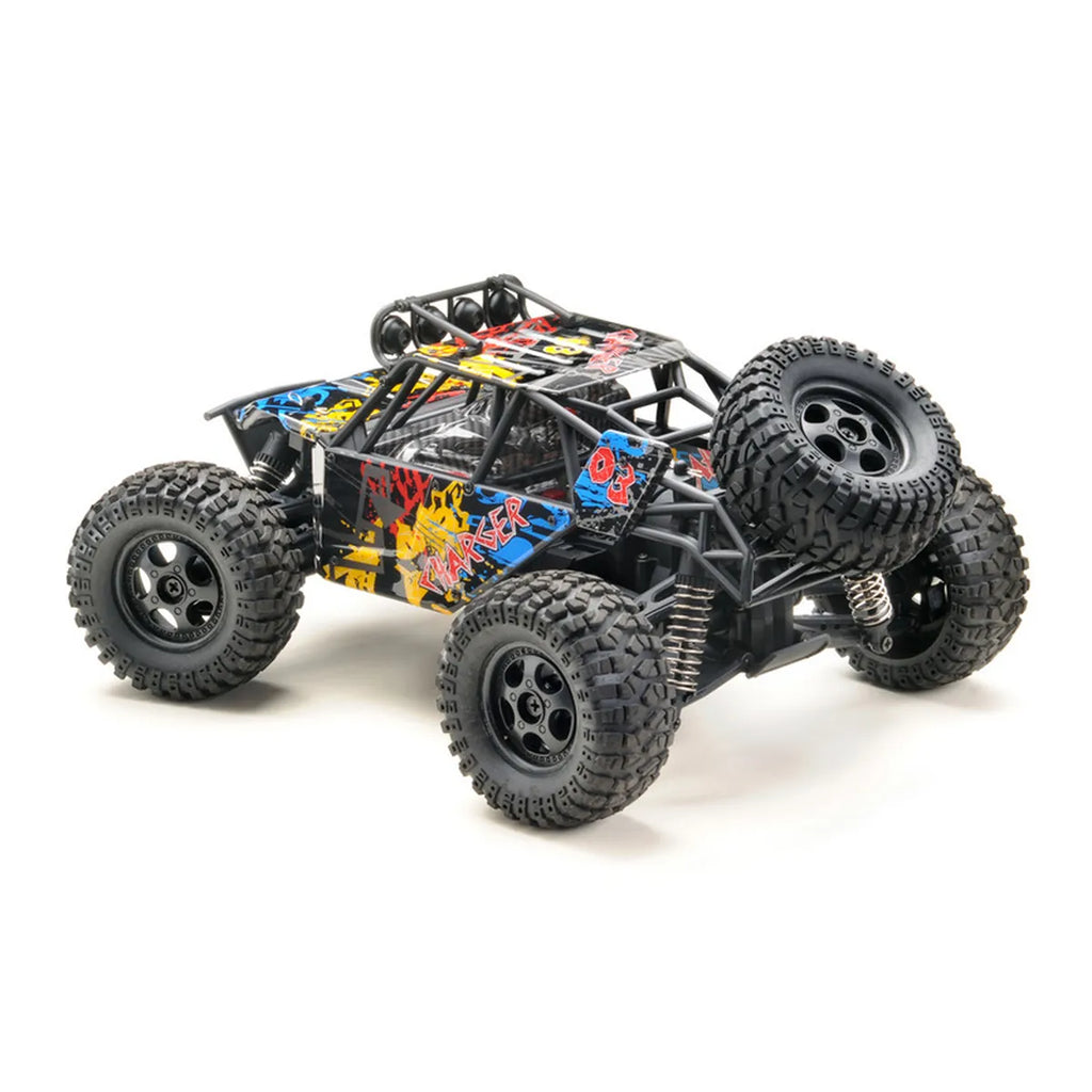 Absima Charger Sand Buggy 4WD 14003 im Maßstab 1:14 Buggy RTR – Rückansicht mit bunter Karosserie und Geländereifen