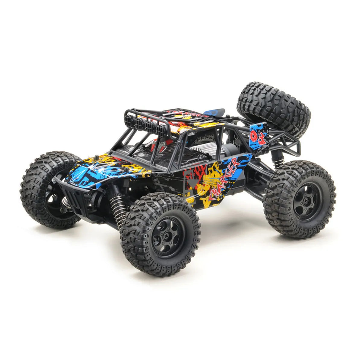 Absima Charger Sand Buggy 4WD 14003 im Maßstab 1:14 Buggy RTR – Seitenansicht mit bunter Karosserie und großen Geländereifen