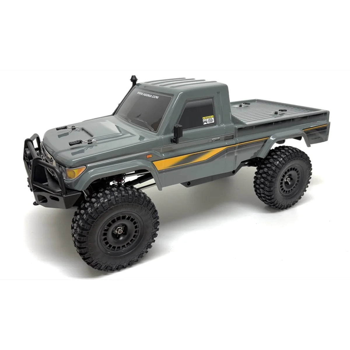 Absima Hilux Crawler CR4.4eco Grau 12050 im Maßstab 1:10 Crawler RTR – Seitenansicht mit großen Geländereifen und Stoßstange