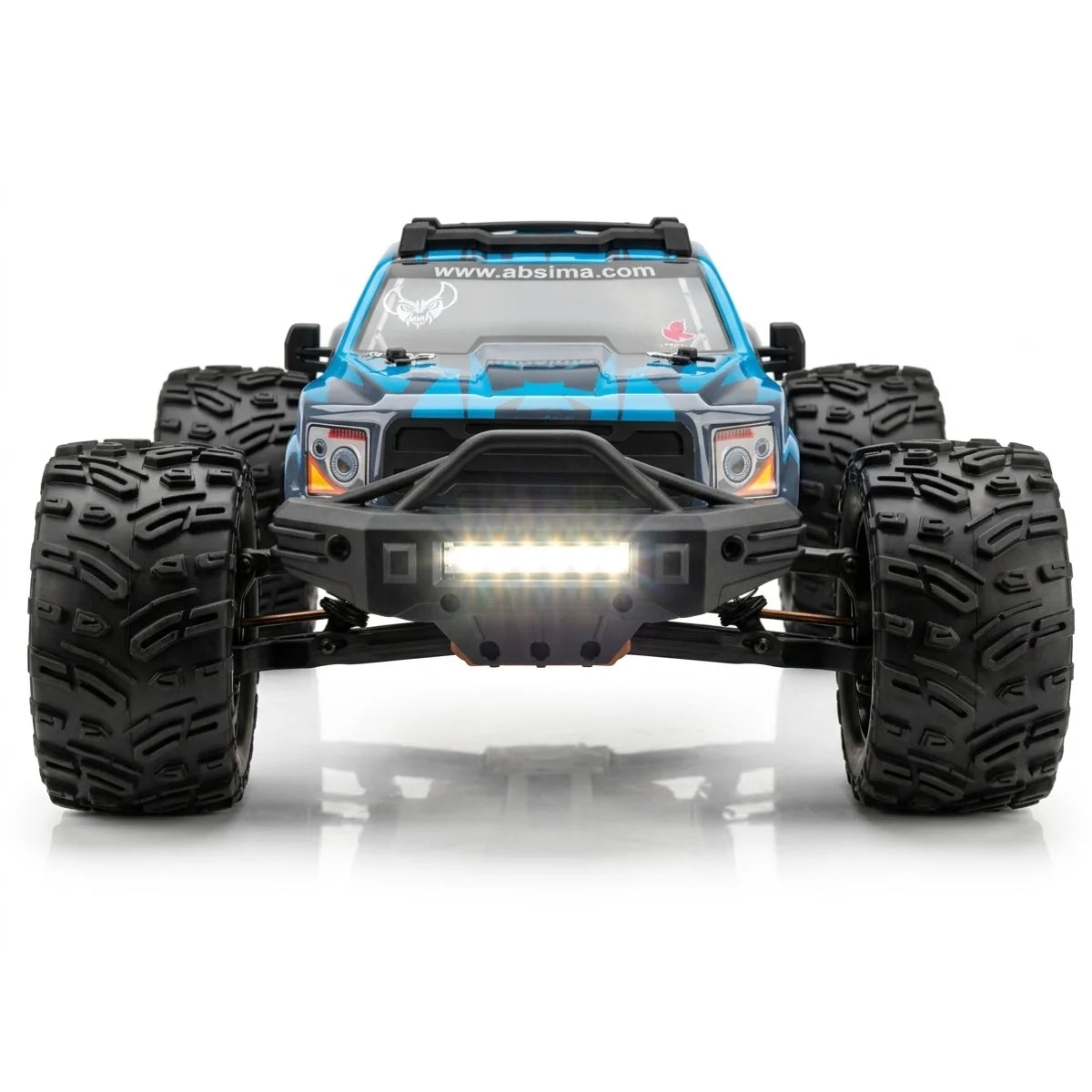 Absima Kinetic-9 BL/4S Monster Truck 4WD Blau 19001 im Maßstab 1:9 Monster Truck RTR – Frontansicht
