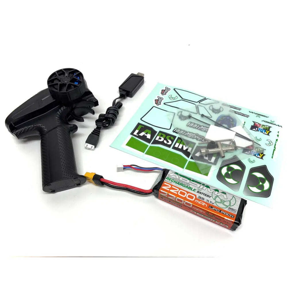 Absima Neon Furry 3S brushless Buggy 1:12 4WD RTR Grün 12121 – Zubehör mit Dekorbogen, Fernsteuerung und Akku