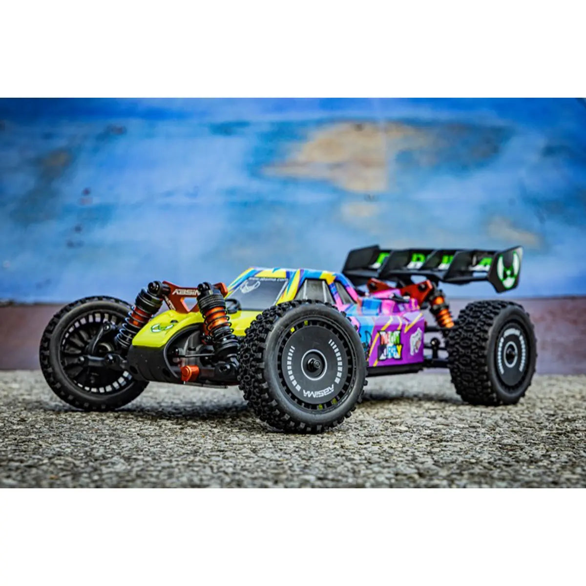 Absima Neon Furry 3S brushless Buggy 1:12 4WD RTR Lila 12120 – Seitenansicht links im Freien