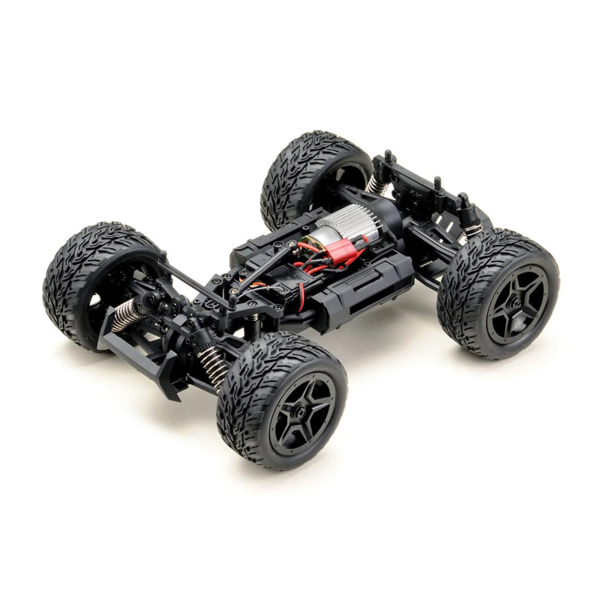 Absima Power Truggy 4WD Schwarz/Grün 14002 im Maßstab 1:14 Truggy RTR – Draufsicht Chassis ohne Karosserie