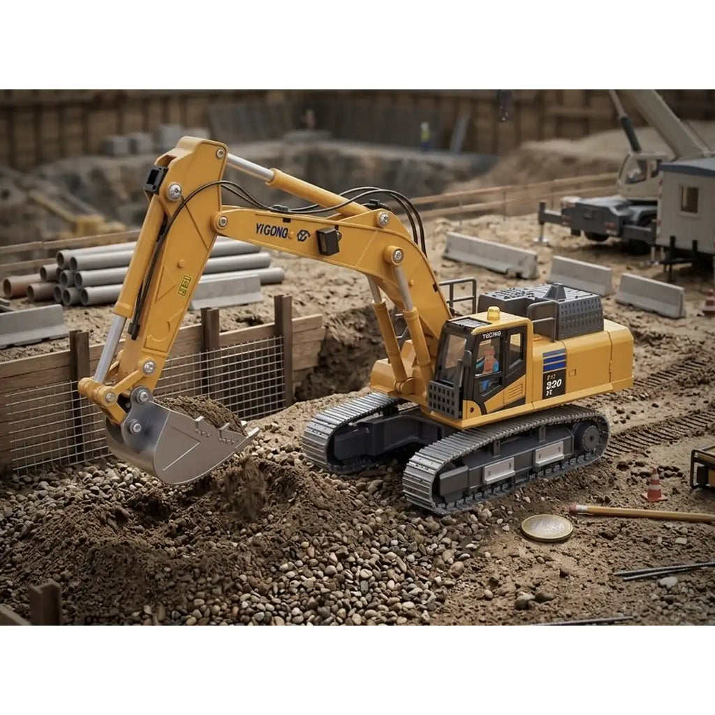 Absima Yigong RC Bagger 1:50 Die-Cast RTR Version 2 Gelb 80002 – im Einsatz auf der Baustelle