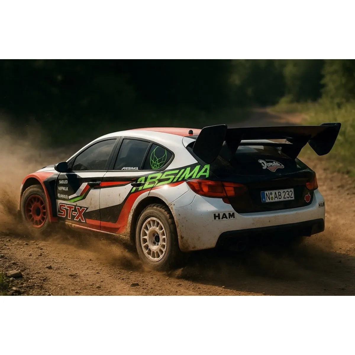Absima STi-X Rally brushed 4WD + NiMH 2000mAh 12233-Set im Maßstab 1:10 Rally RTR – Rückansicht