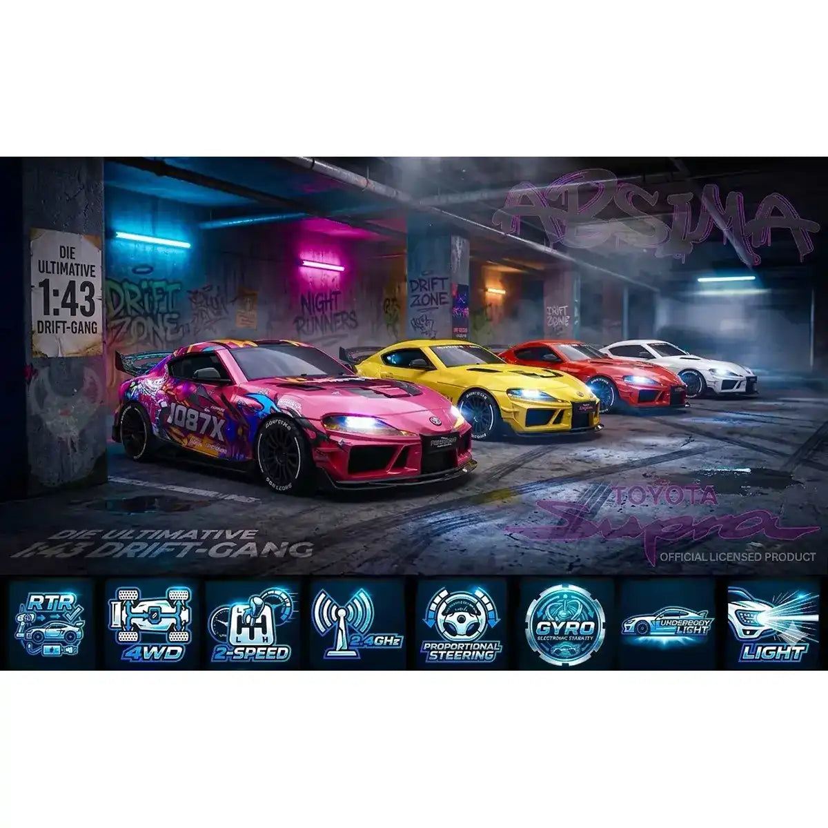 Absima Supra Drift/Race Car 4WD 1:43 RTR – alle Farben im Überblick