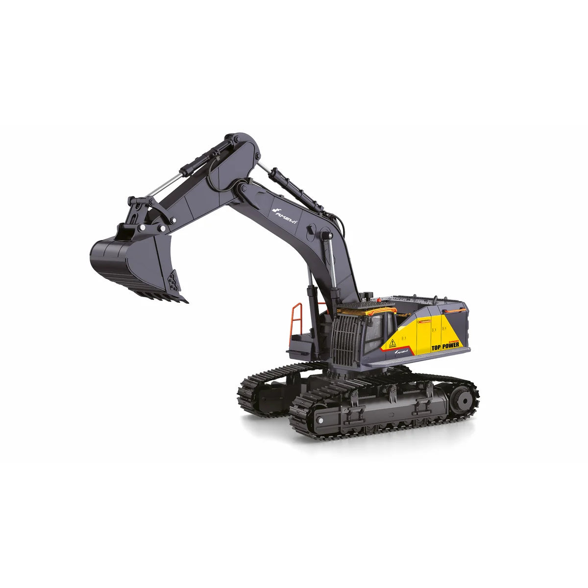 Amewi ACV730 Raupenbagger anthrazit/gelb 22431 im Maßstab 1:14 Baumaschine RTR – Seitenansicht