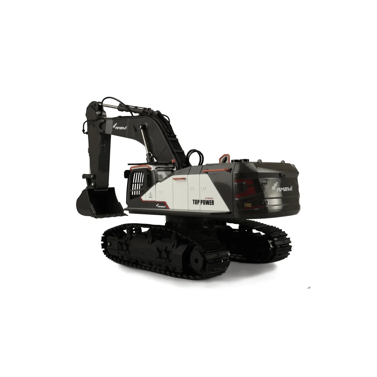 Amewi ACV730 V2 Raupenbagger weiß 22499 im Maßstab 1:14 Baumaschine RTR – Seitenansicht