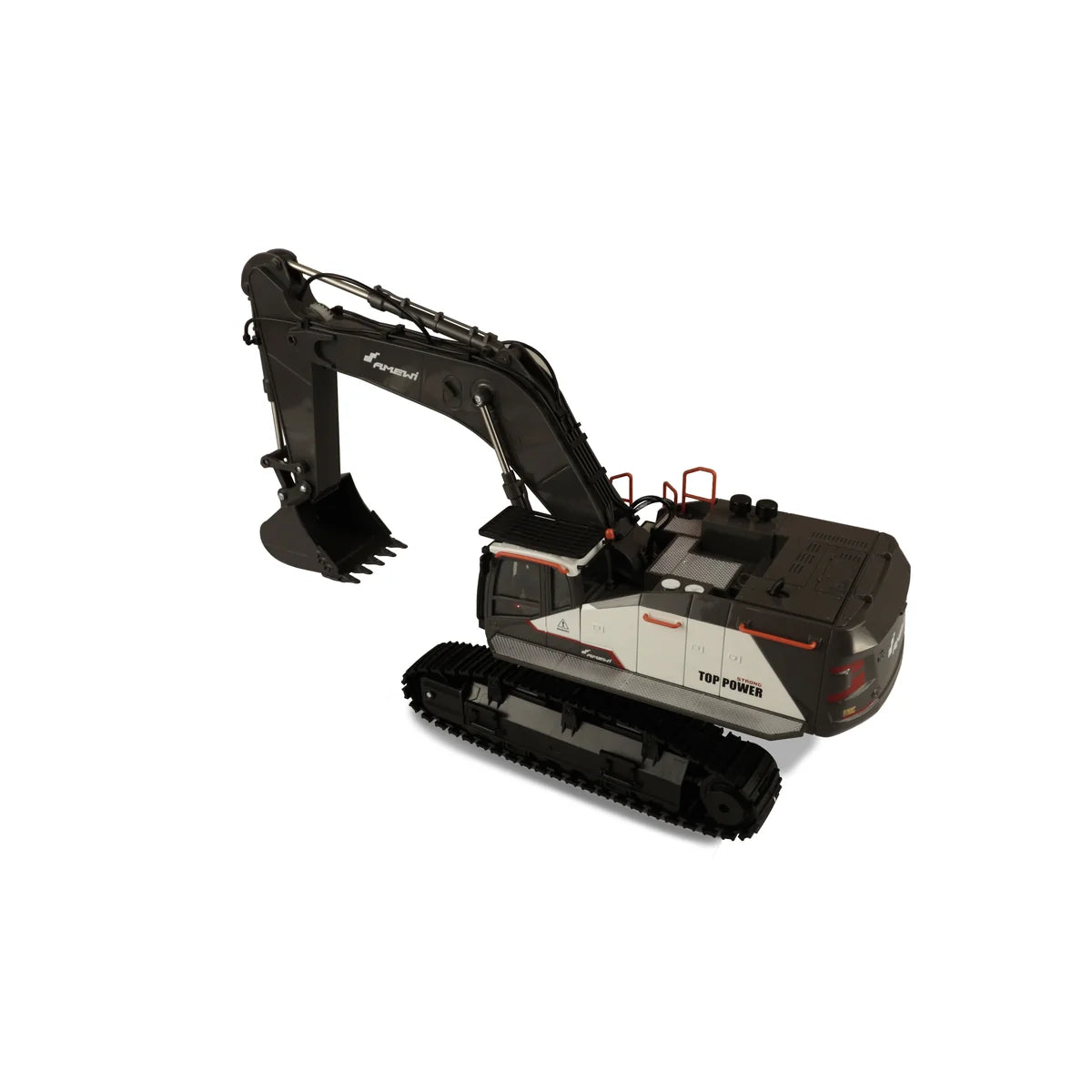 Amewi ACV730 V2 Raupenbagger weiß 22499 im Maßstab 1:14 Baumaschine RTR – Seitenansicht