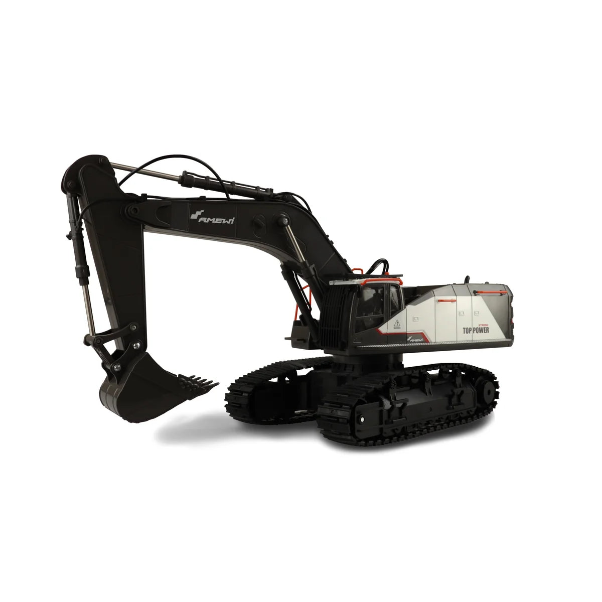 Amewi ACV730 V2 Raupenbagger weiß 22499 im Maßstab 1:14 Baumaschine RTR – Seitenansicht