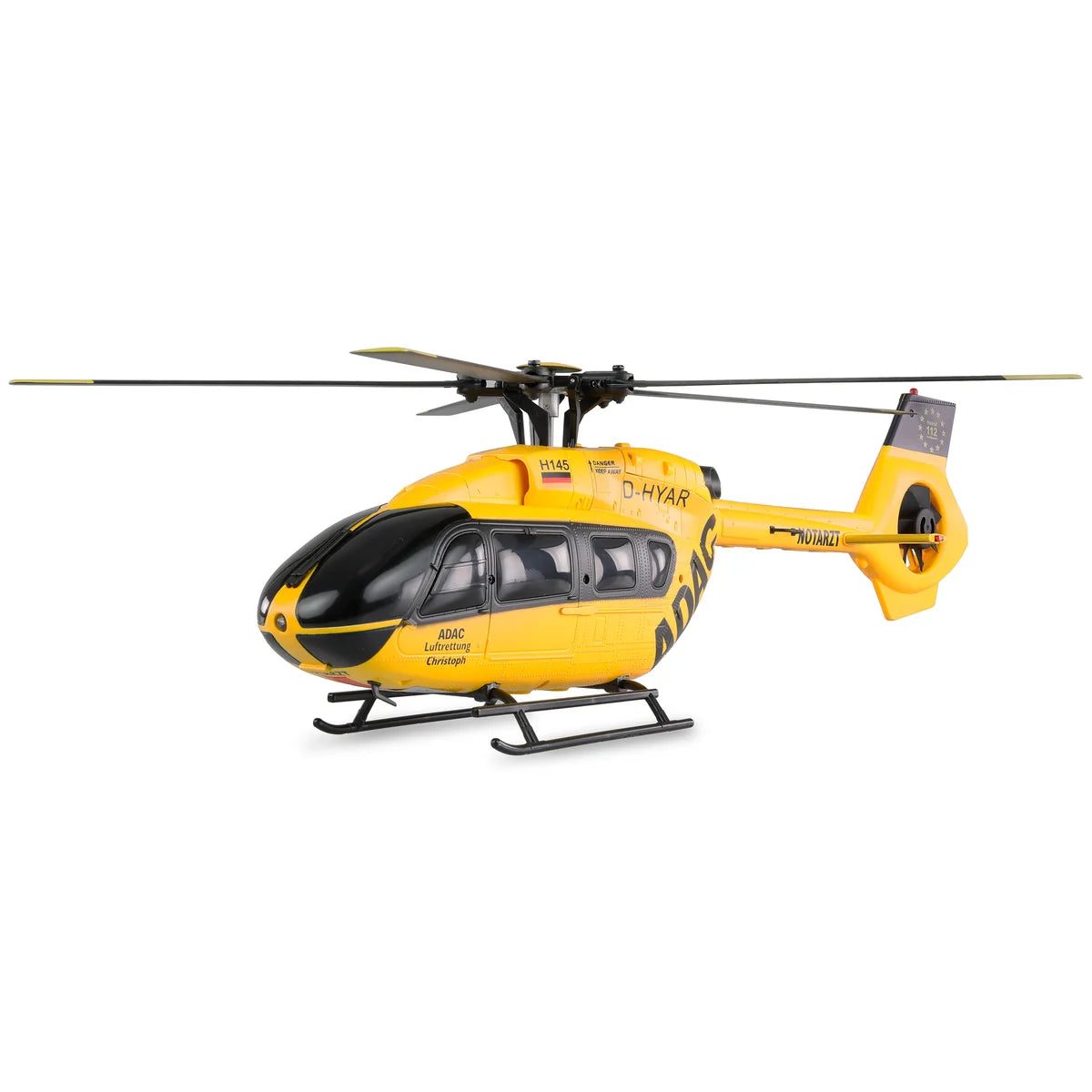 Amewi ADAC H145 Helikopter Brushless 6-Kanal 6G 25333 Helikopter RTF – Seitenansicht gelber Rettungshubschrauber mit Rotoren