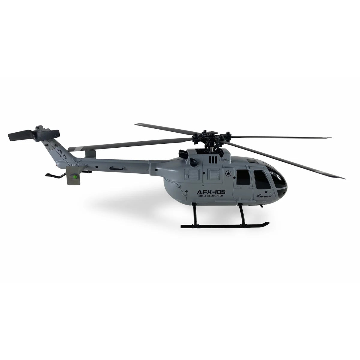 Amewi AFX-105 Helikopter 4-Kanal 6G 25319 Helikopter RTF – Seitenansicht mit Rotorblättern und Kufen