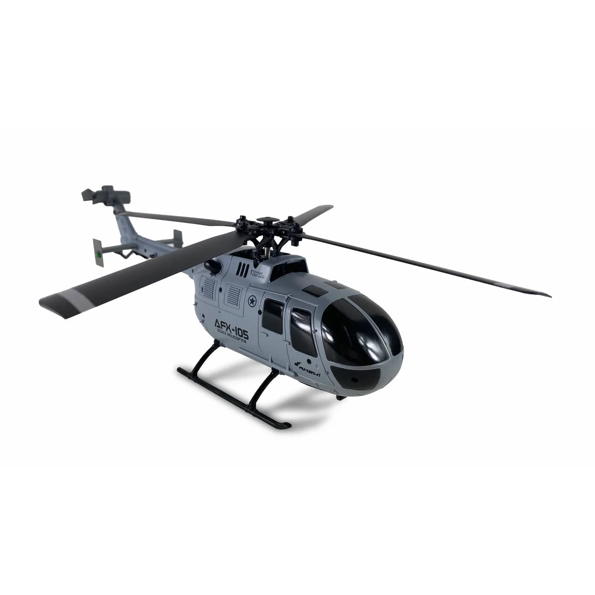 Amewi AFX-105 Helikopter 4-Kanal 6G 25319 Helikopter RTF – Seitenansicht mit Rotor, Heckausleger und Kufen