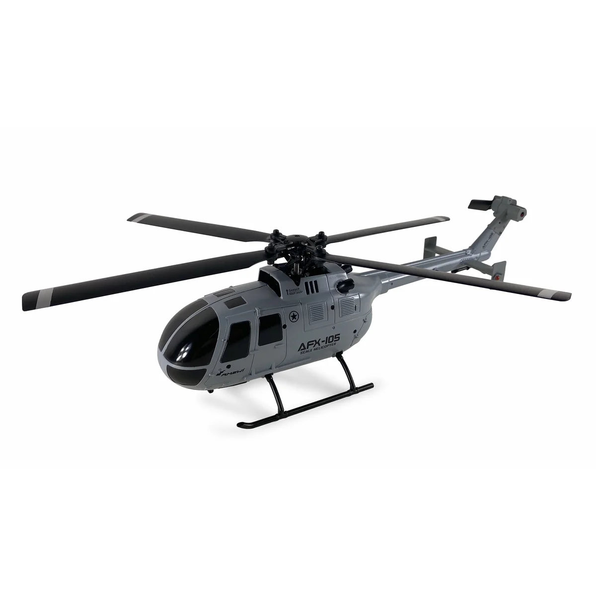 Amewi AFX-105 Helikopter 4-Kanal 6G 25319 Helikopter RTF – Seitenansicht mit Rotorblättern und Heckausleger