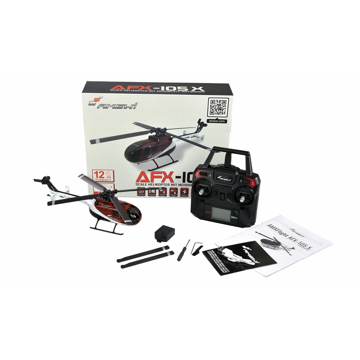 Amewi AFX-105 X Helikopter 4-Kanal 6G 25320 Helikopter RTF – Lieferumfang und Zubehör