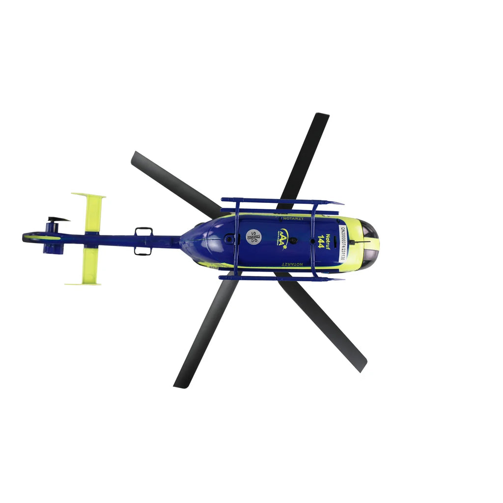 Amewi AFX-135 Alpine Air Ambulance Helikopter 4-Kanal 6G 25339 Helikopter RTF – Draufsicht mit zwei Rotoren und Fahrwerk