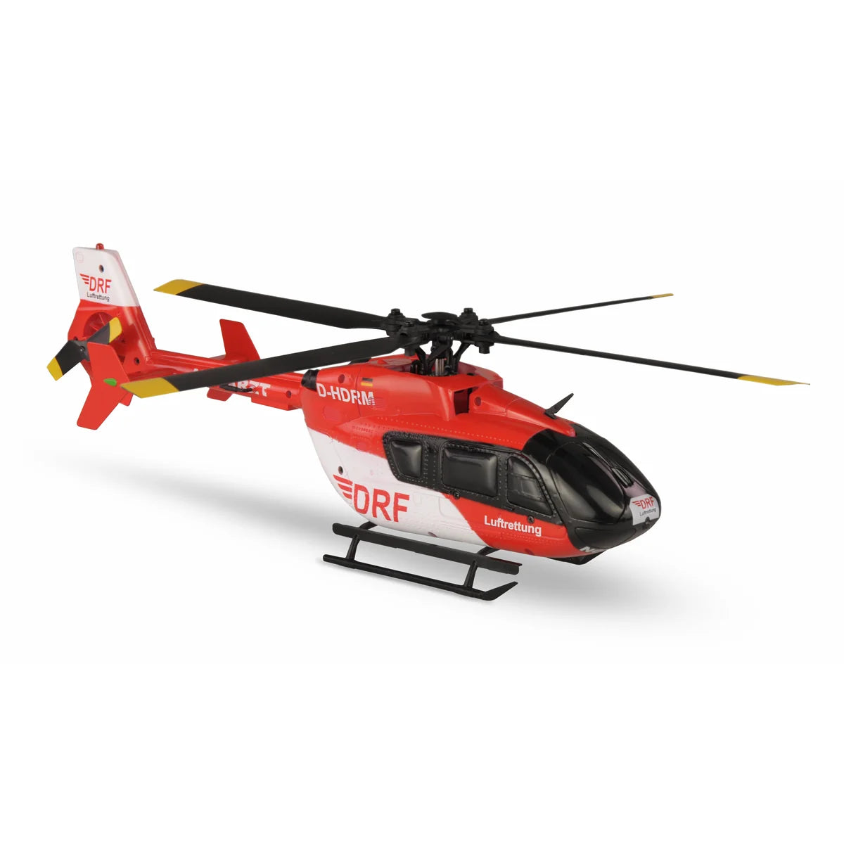 Amewi AFX-135 DRF Helikopter 4-Kanal 6G 25327 Helikopter RTF – Seitenansicht mit Rotoren und Kufen im Profil