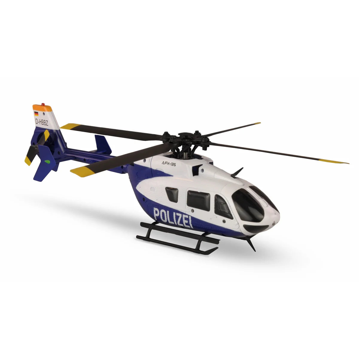 Amewi AFX-135 Polizei Helikopter 4-Kanal 6G 25328 Helikopter RTF – Seitenansicht mit Polizei-Lackierung und Rotoren