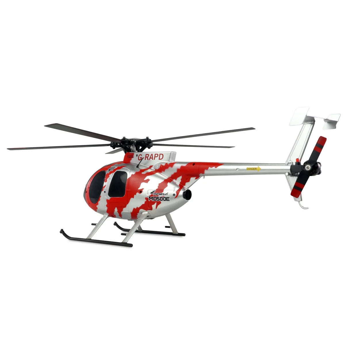 Amewi AFX MD500E Zivil Helikopter brushless 4-Kanal 6G rot/silber 25334 Helikopter RTF – Seitenansicht