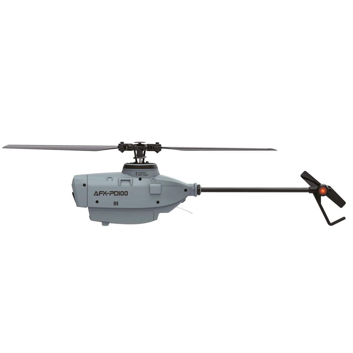 Amewi AFX-PD100 Helikopter mit HD-Kamera 4-Kanal 6G 25323 Helikopter RTF – Seitenansicht mit Hauptrotor, Heckrotor und Kamera