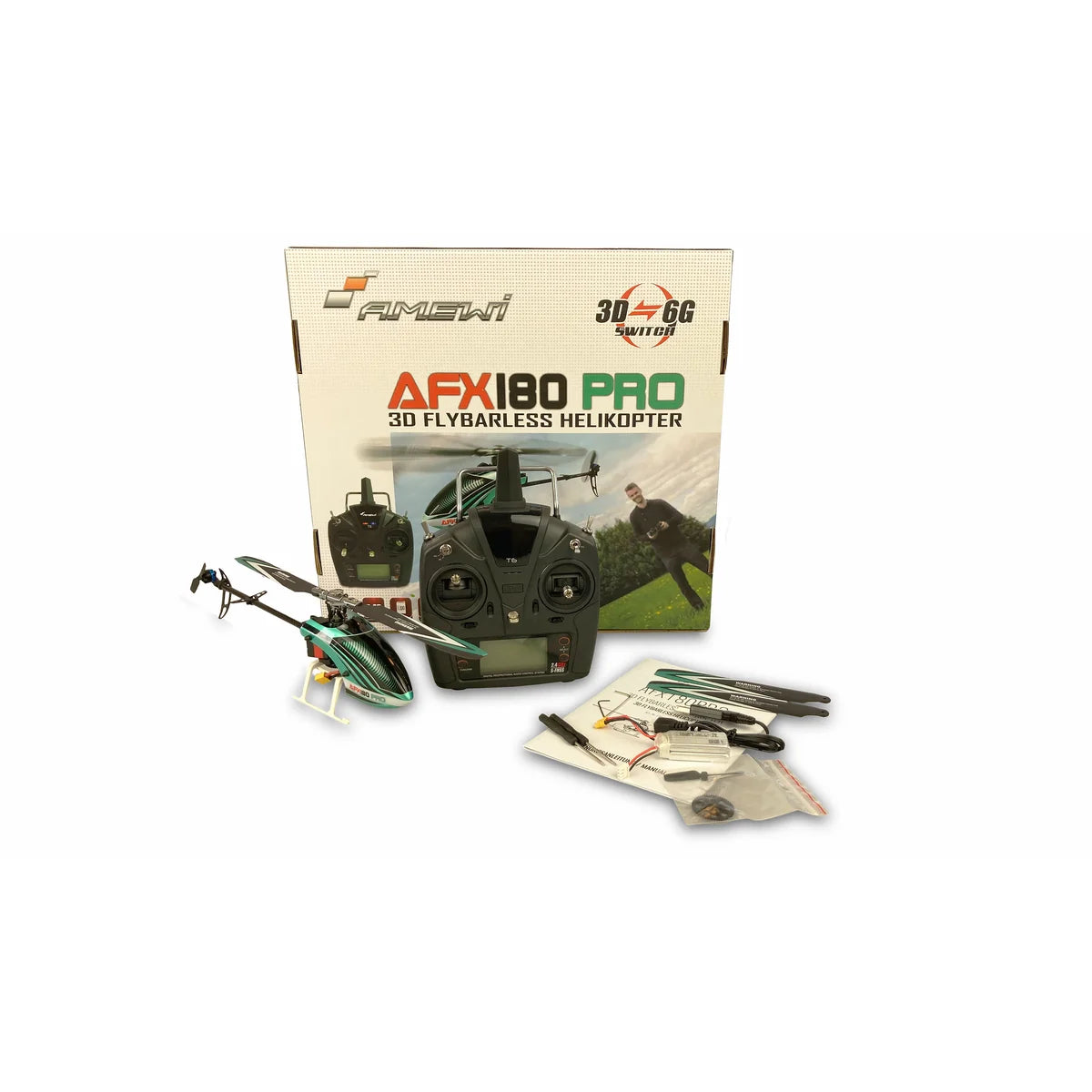 Amewi AFX180 PRO Helikopter flybarless 6-Kanal 3D/6G 25315 Helikopter RTF – Lieferumfang und Zubehör