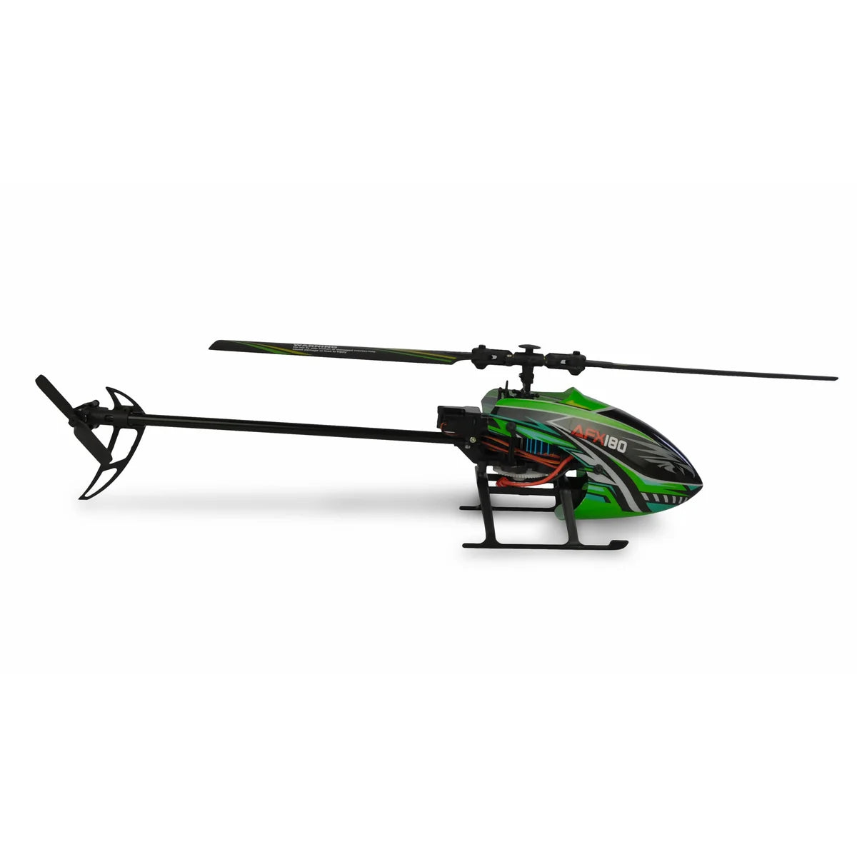 Amewi AFX180 Single-Rotor Helikopter 4-Kanal 6G 25314 Helikopter RTF – Seitenansicht mit grünem Heckrotor und Hauptrotor