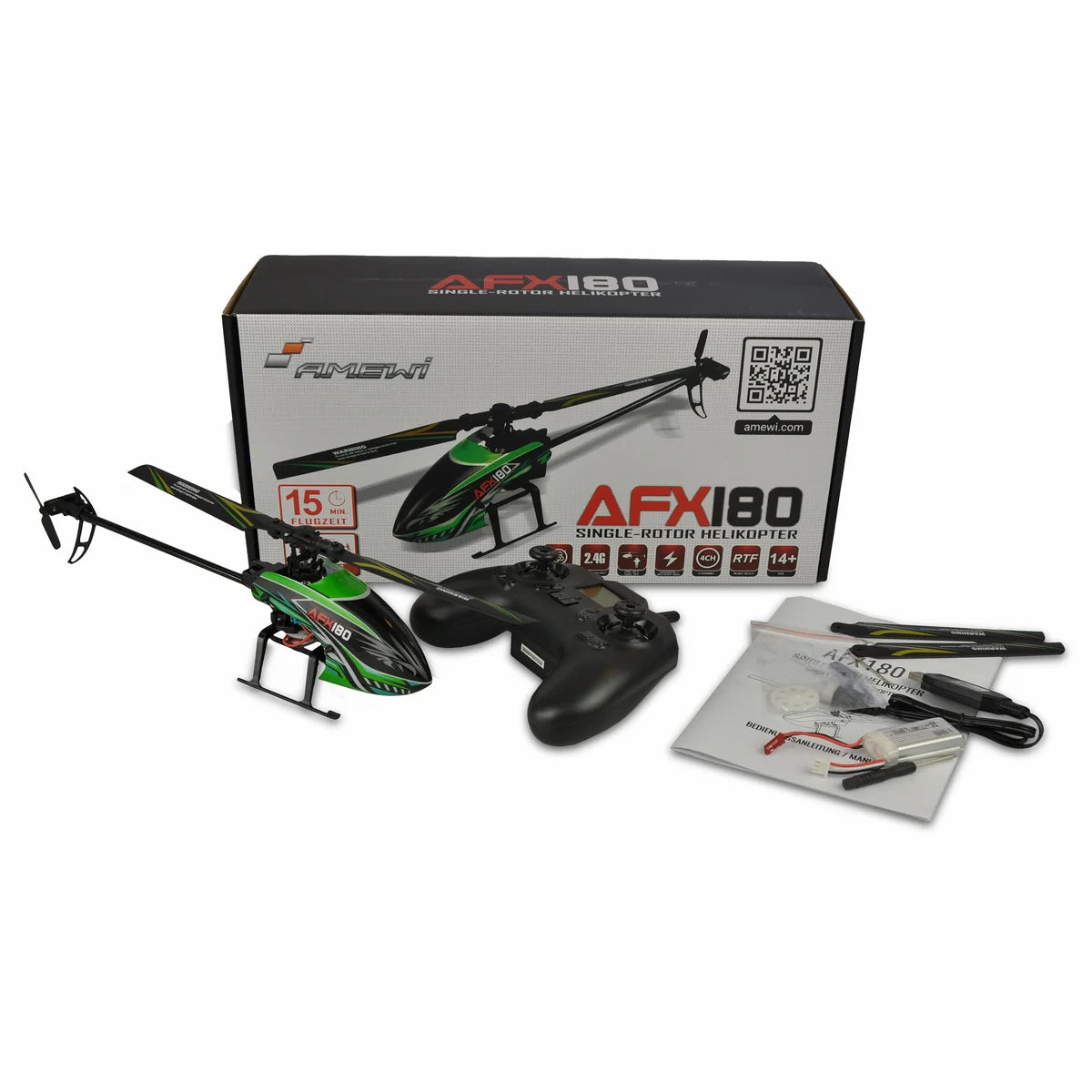 Amewi AFX180 Single-Rotor Helikopter 4-Kanal 6G 25314 Helikopter RTF – Lieferumfang und Zubehör