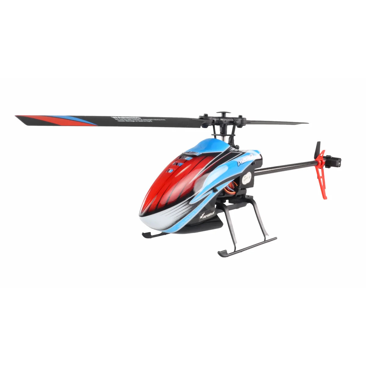 Amewi AFX200 Single-Rotor-Helikopter 4-Kanal 6G 25330 Helikopter RTF – Seitenansicht mit roten und blauen Rotorblättern