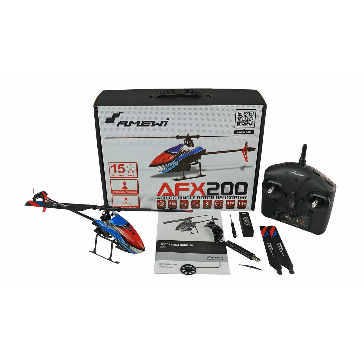 Amewi AFX200 Single-Rotor-Helikopter 4-Kanal 6G 25330 Helikopter RTF – Lieferumfang und Zubehör