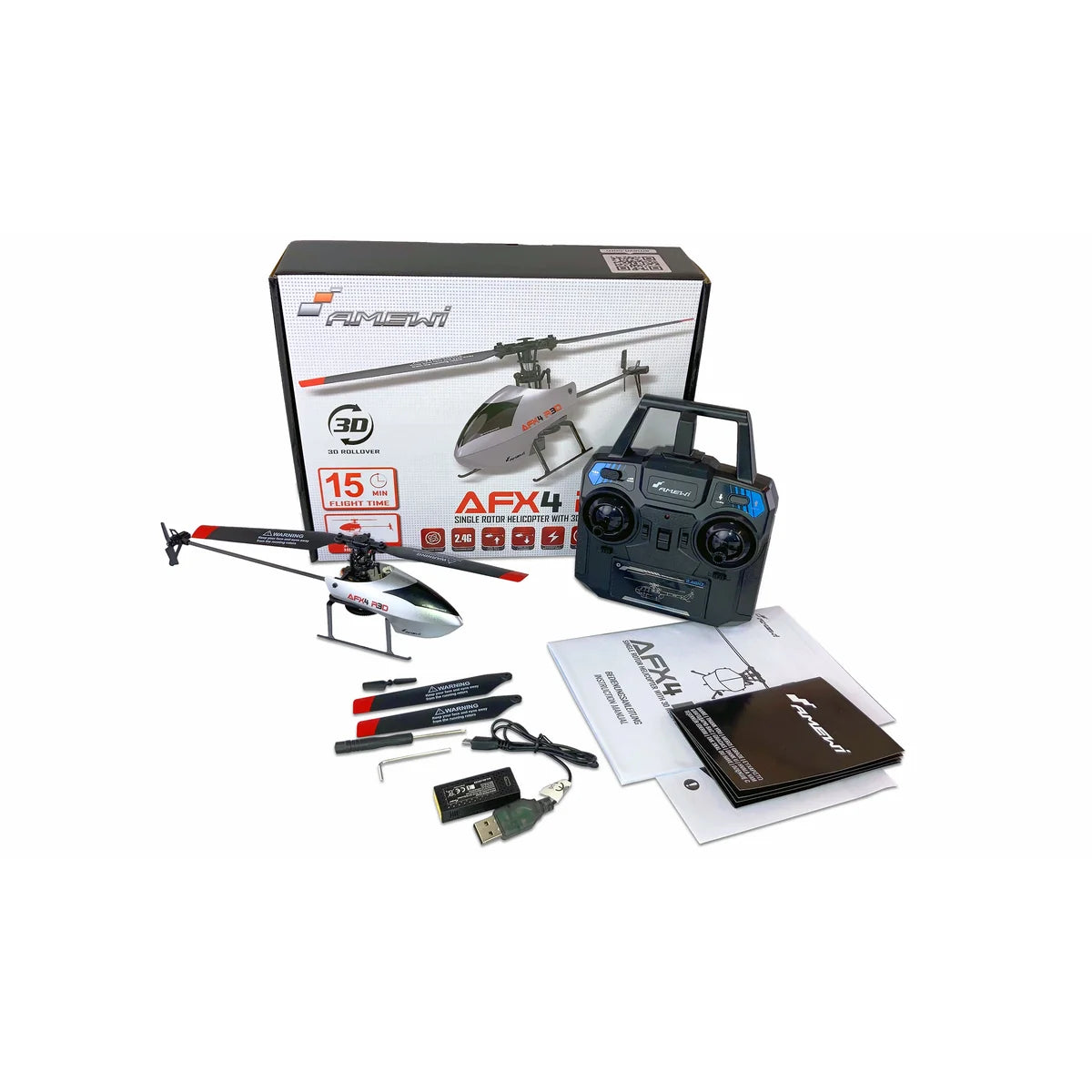 Amewi AFX4 R3D Single-Rotor-Helikopter 4-Kanal 6G 25329 Helikopter RTF – Lieferumfang und Zubehör