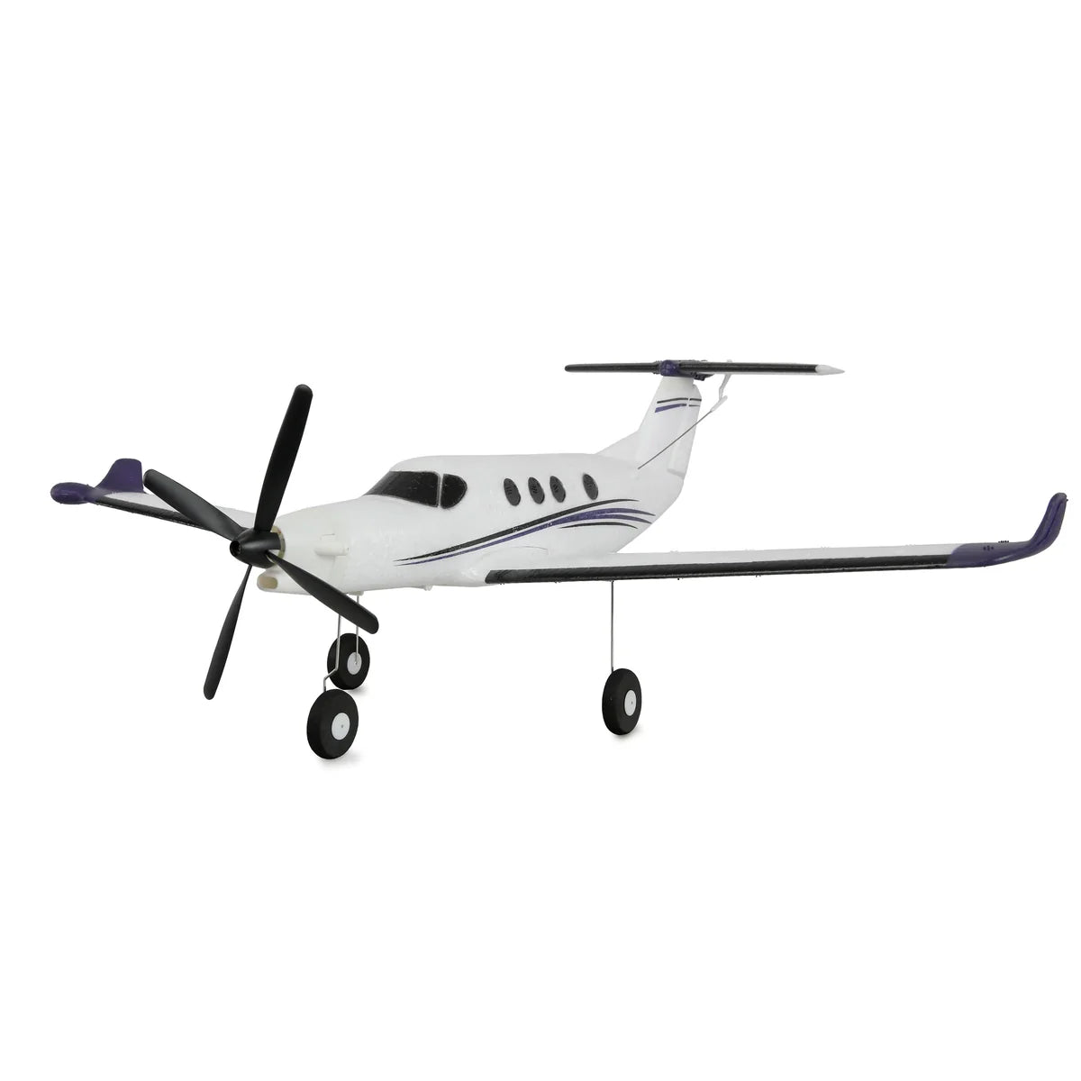 Amewi AMXFlight AM-12 450mm 6G/3D 6-Kanal 24149 Flugzeug RTF – Seitenansicht mit Propeller und Fahrwerk, weiße Lackierung