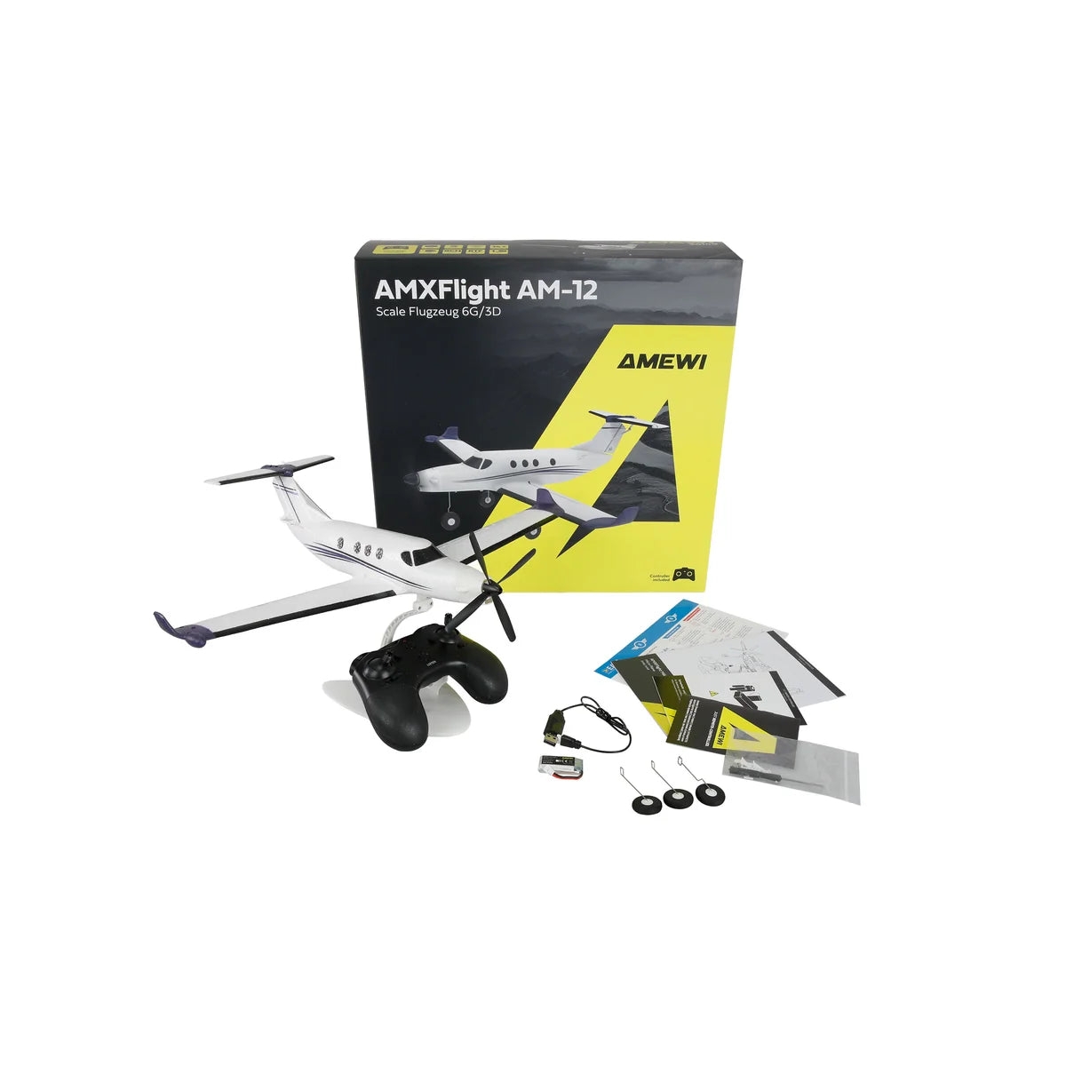 Amewi AMXFlight AM-12 450mm 6G/3D 6-Kanal 24149 Flugzeug RTF – Lieferumfang und Zubehör