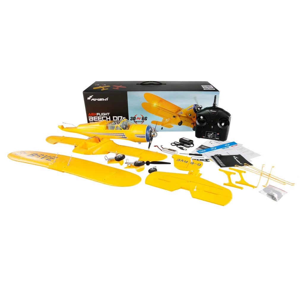 Amewi AMXFlight Beech D17s Doppeldecker 3D/6G Gelb 24144 Flugzeug RTF – Lieferumfang und Zubehör