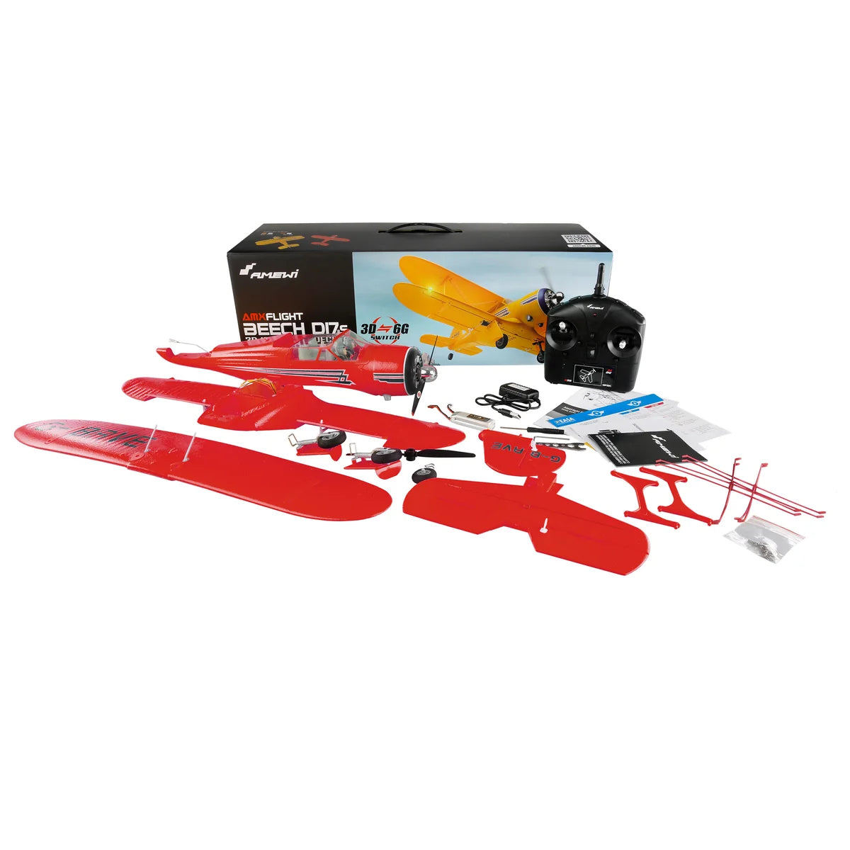Amewi AMXFlight Beech D17s Doppeldecker 3D/6G Rot 24143 Flugzeug RTF – Lieferumfang und Zubehör
